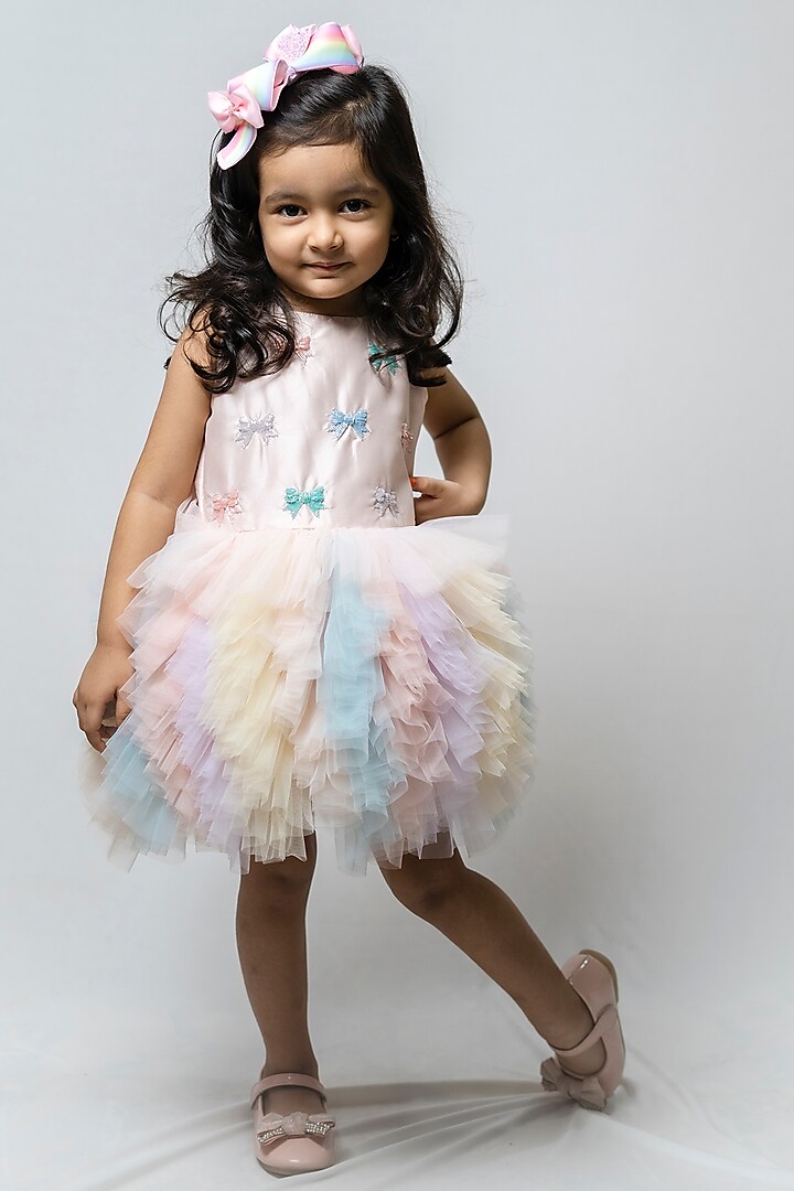 Powder Pink Ruffled Dress For Girls by COCO