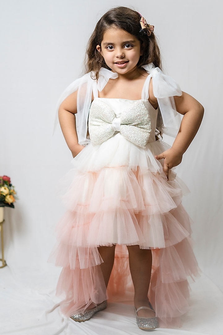 Off-White High-Low Ruffled Dress For Girls by COCO
