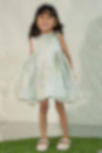 Mint Blue Jacquard Brocade Flared Dress For Girls by COCO at Pernia's Pop Up Shop