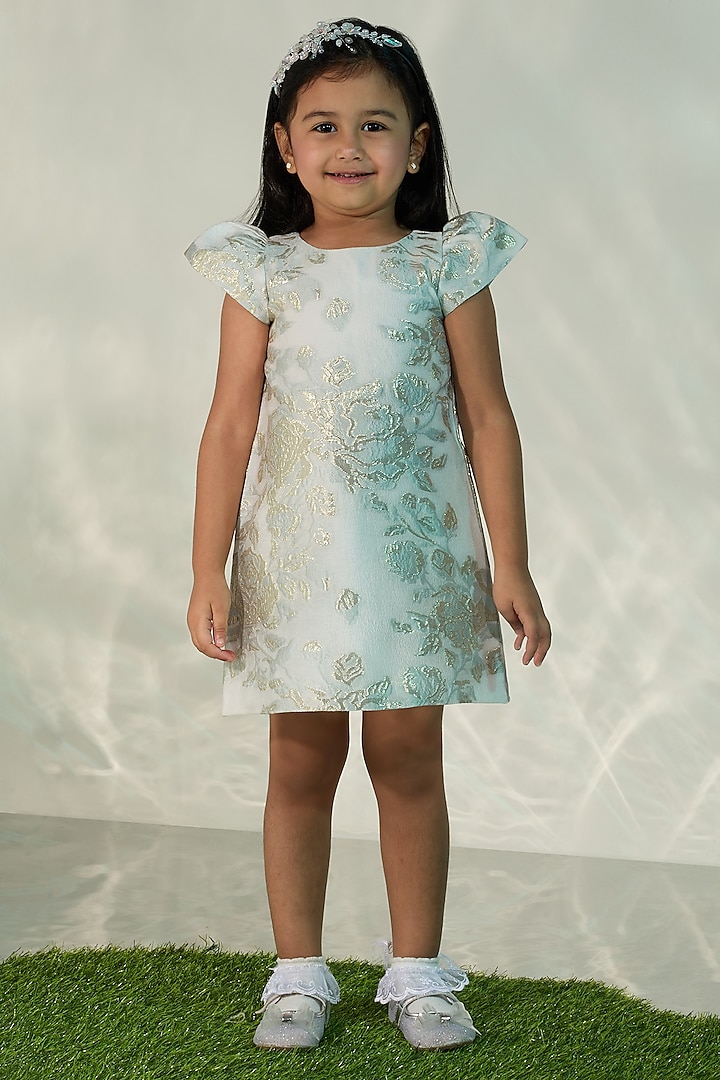 Mint Blue Jacquard Dress For Girls by COCO at Pernia's Pop Up Shop