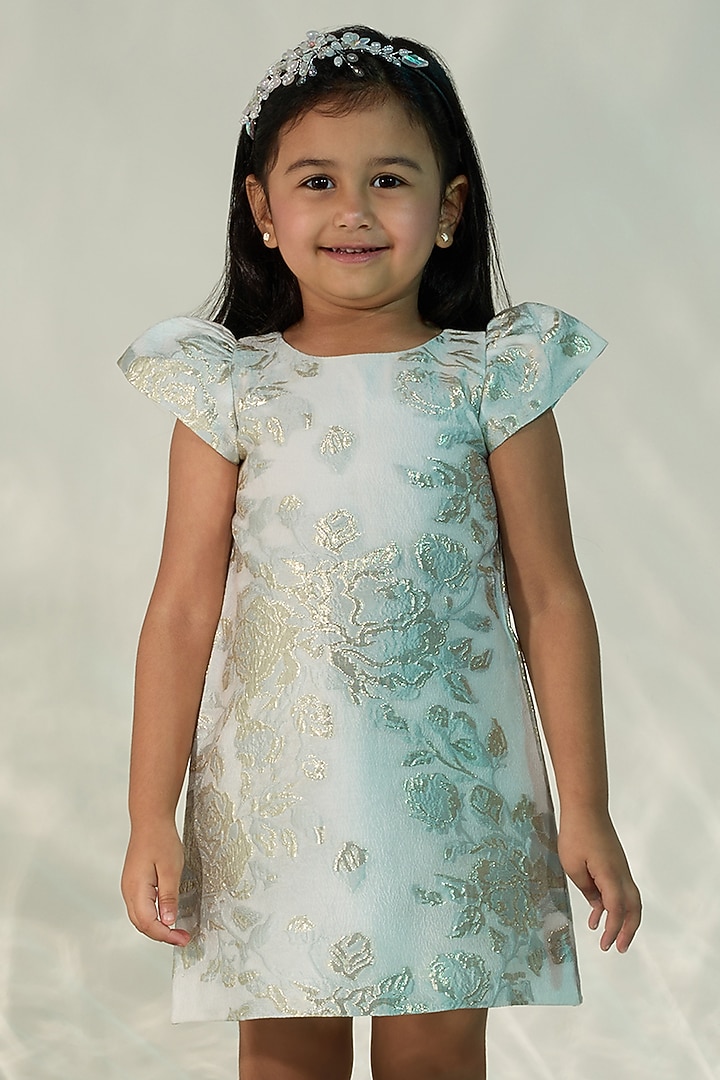 Mint Blue Jacquard Dress For Girls by COCO at Pernia's Pop Up Shop