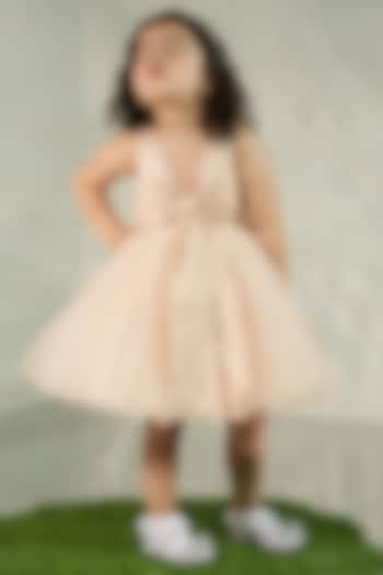 Nude Silk & Tulle Pearl Embellished Dress For Girls by COCO at Pernia's Pop Up Shop
