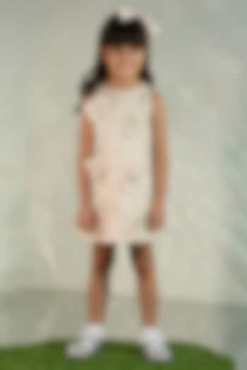 Nude Jacquard Floral Embellished Shift Dress For Girls by COCO at Pernia's Pop Up Shop