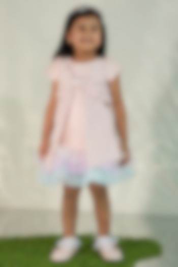 Pink Silk & Tulle A-Line Frilled Dress For Girls by COCO at Pernia's Pop Up Shop