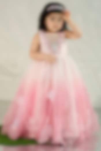Pink Ombre Silk & Tulle Pearl Embellished Gown For Girls by COCO at Pernia's Pop Up Shop
