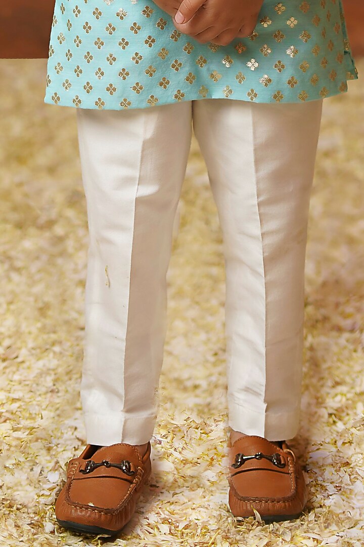 Blue Chanderi Brocade Kurta Set For Boys by COCO at Pernia's Pop Up Shop