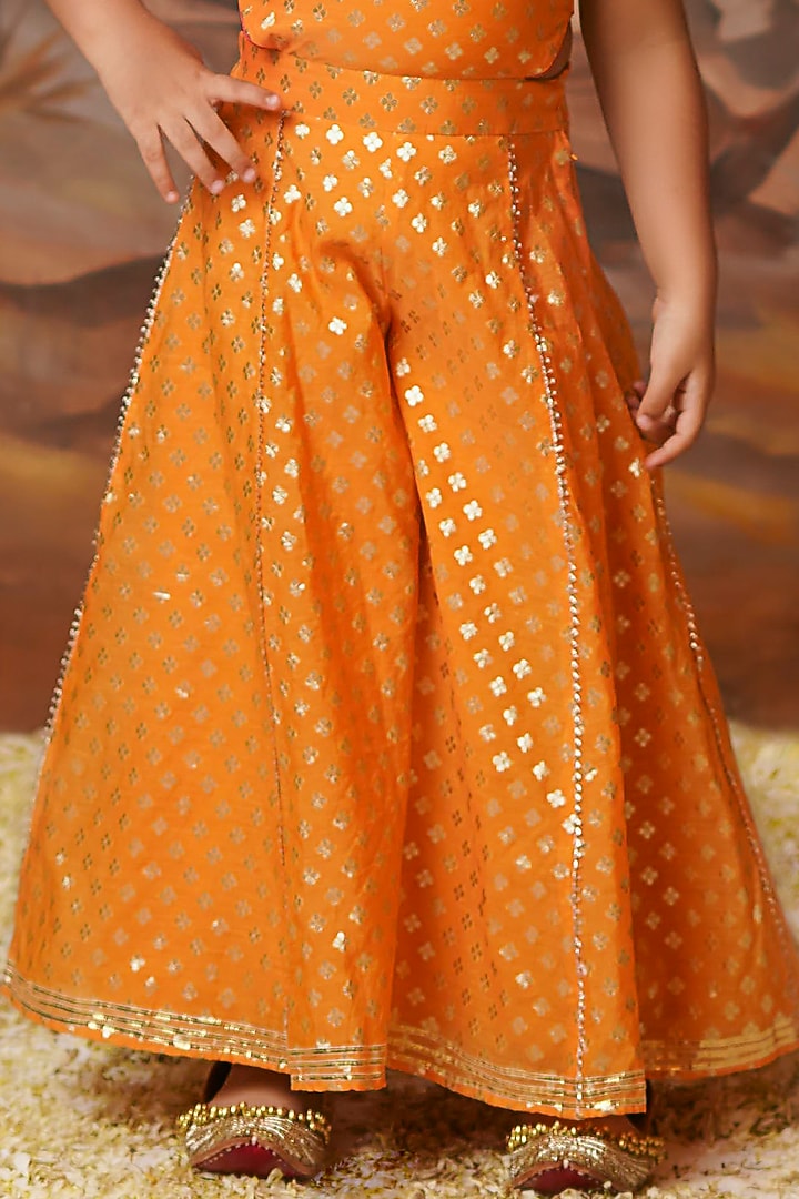 Tangerine Chanderi Brocade Jumpsuit For Girls by COCO at Pernia's Pop Up Shop