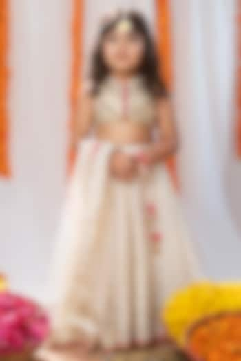 Ivory Chanderi Brocade Lehenga Set For Girls by COCO at Pernia's Pop Up Shop