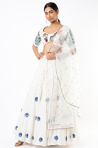 White Hand Embroidered Lehenga Set by Cockpit Crush