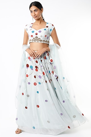 Powder Blue Hand Embroidered Lehenga Set by Cockpit Crush