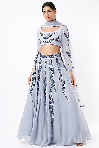 Purple Hand Embroidered Lehenga Set by Cockpit Crush
