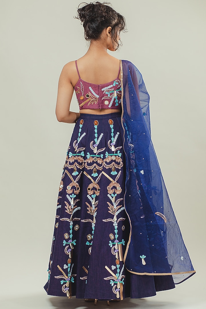 Blue Denim Embroidered Wedding Lehenga Set by Cockpit Crush at Pernia's Pop Up Shop