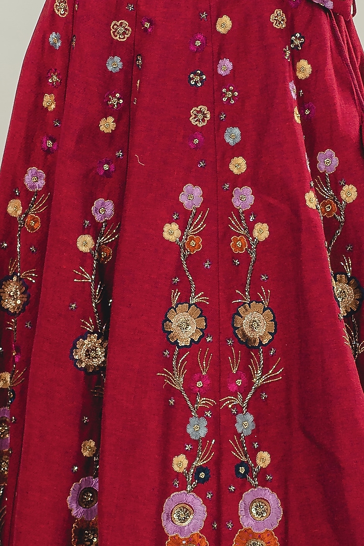 Red Denim Hand Embroidered Wedding Lehenga Set by Cockpit Crush at Pernia's Pop Up Shop