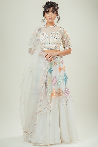 White Embroidered Lehenga Set by Cockpit Crush