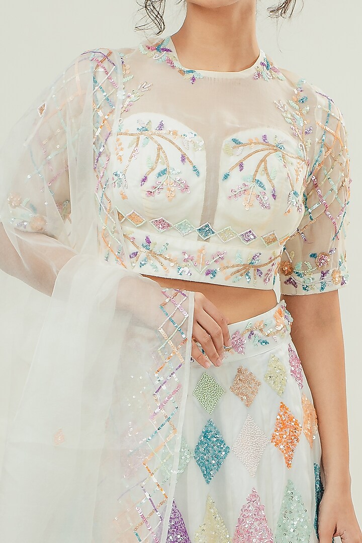 White Embroidered Wedding Lehenga Set by Cockpit Crush at Pernia's Pop Up Shop