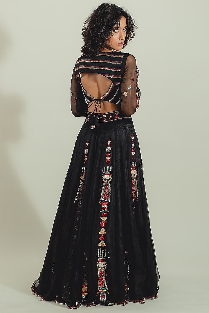Black Organza Embroidered Wedding Lehenga Set by Cockpit Crush at Pernia's Pop Up Shop
