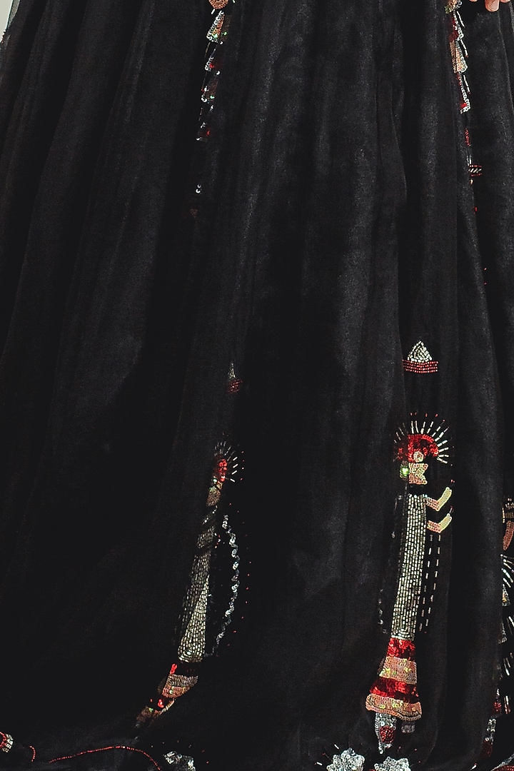 Black Organza Embroidered Wedding Lehenga Set by Cockpit Crush at Pernia's Pop Up Shop