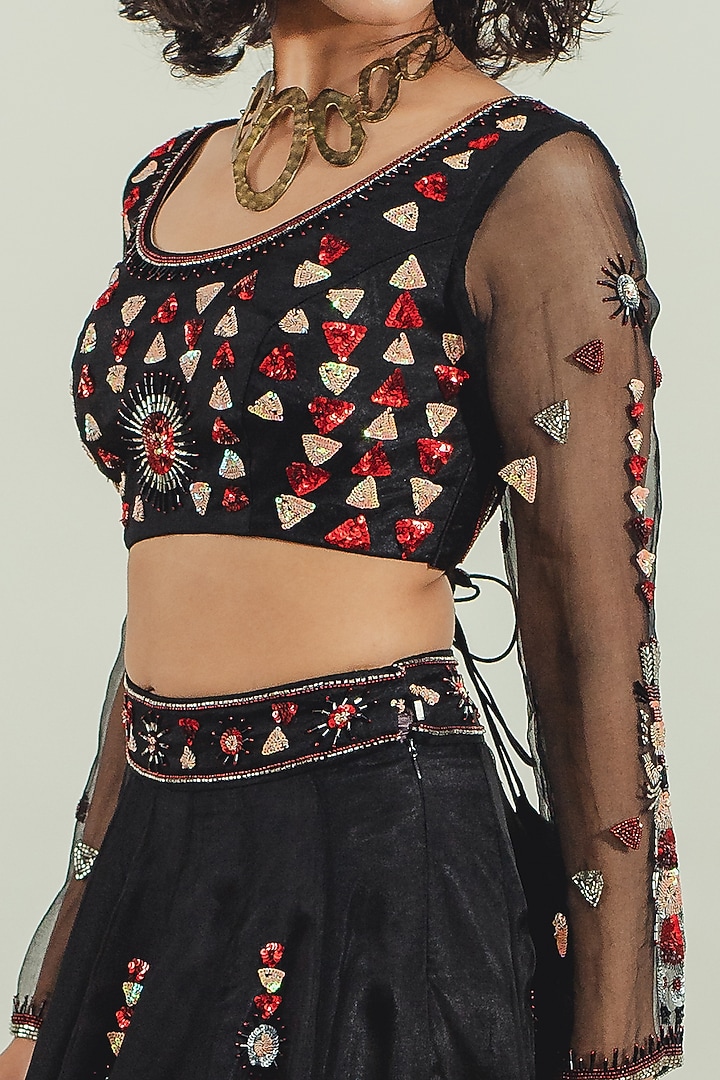Black Organza Embroidered Wedding Lehenga Set by Cockpit Crush at Pernia's Pop Up Shop