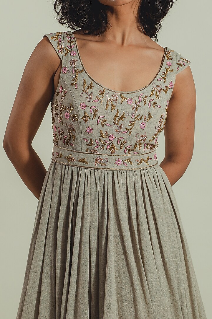 Grey Linen Embroidered Engagement Gown by Cockpit Crush at Pernia's Pop Up Shop