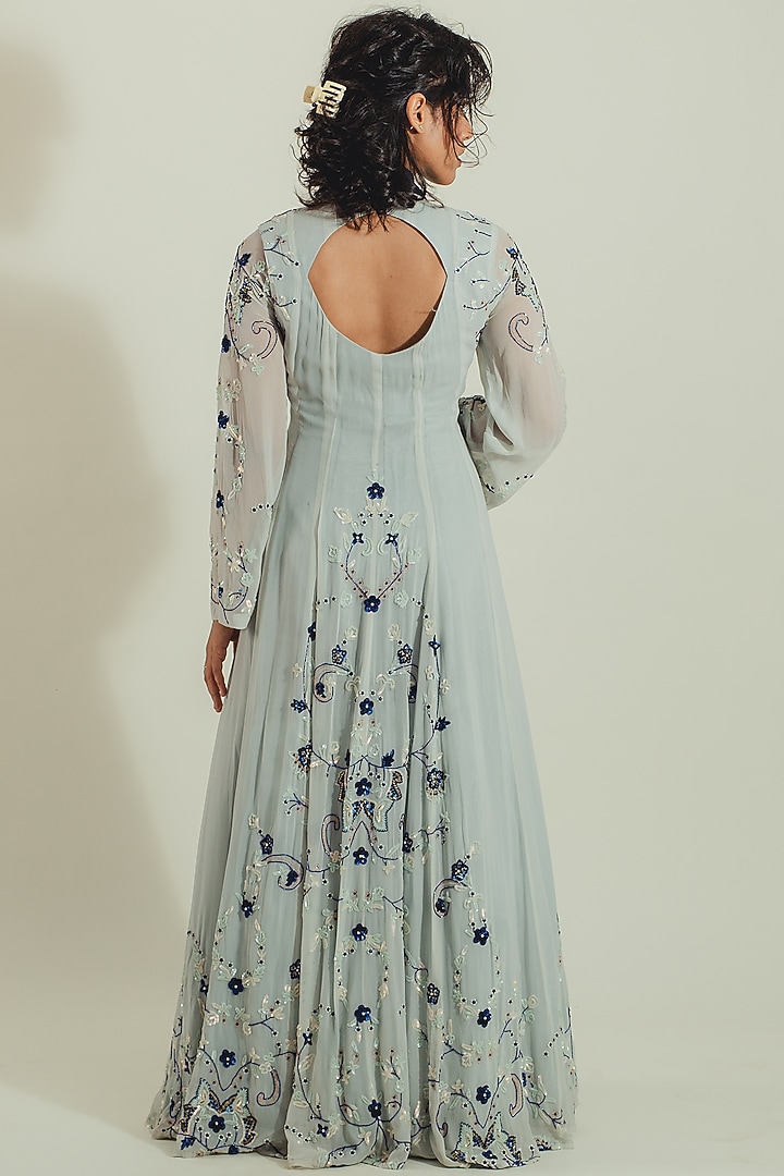 Blue Grey Embellished Engagement Gown by Cockpit Crush at Pernia's Pop Up Shop