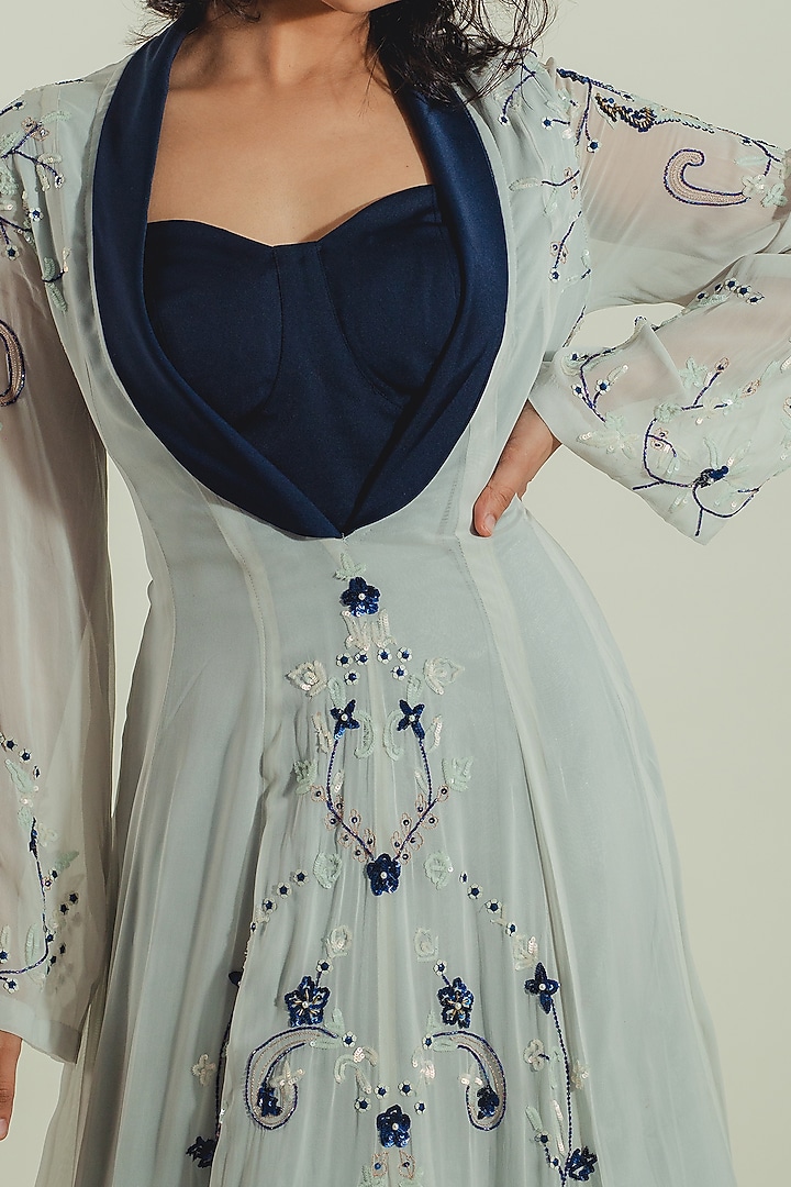 Blue Grey Embellished Engagement Gown by Cockpit Crush at Pernia's Pop Up Shop