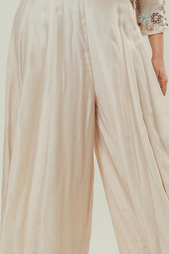 Beige Silk Embroidered Jumpsuit by Cockpit Crush at Pernia's Pop Up Shop