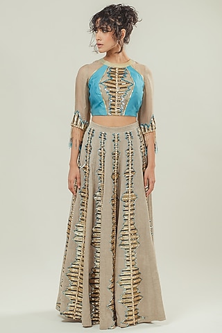 Grey Hand Embroidered Lehenga Set by Cockpit Crush