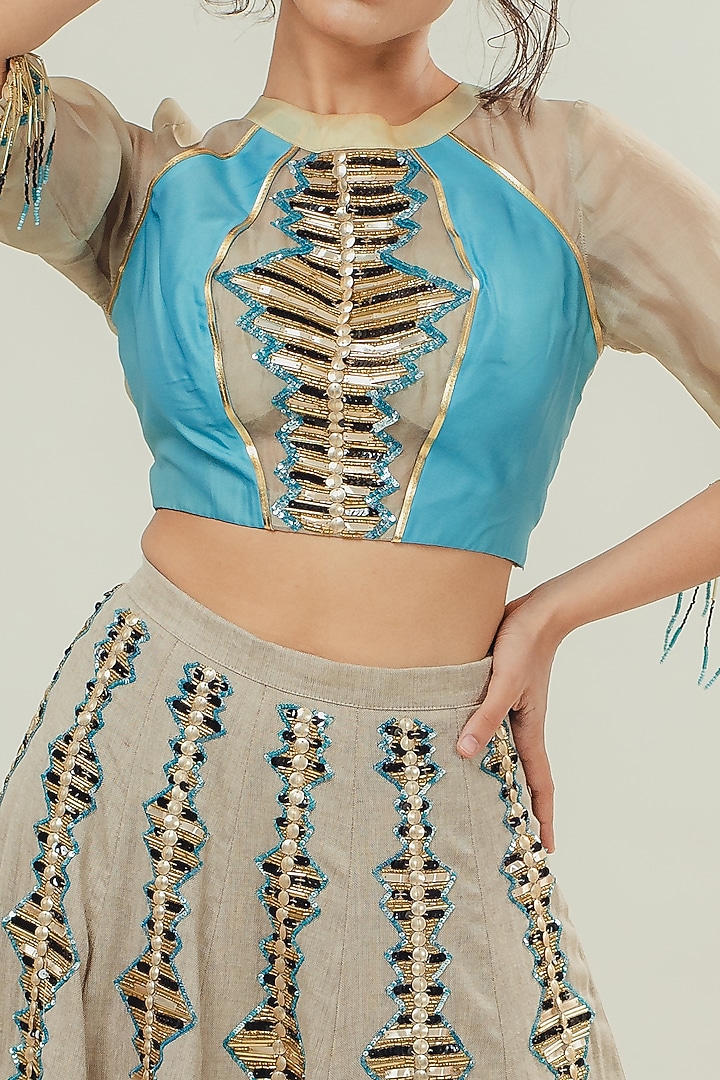 Grey Hand Embroidered Wedding Lehenga Set by Cockpit Crush at Pernia's Pop Up Shop