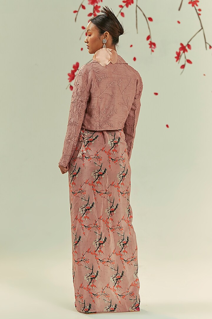 Peach Viscose Printed Draped Skirt Set by COEUR at Pernia's Pop Up Shop