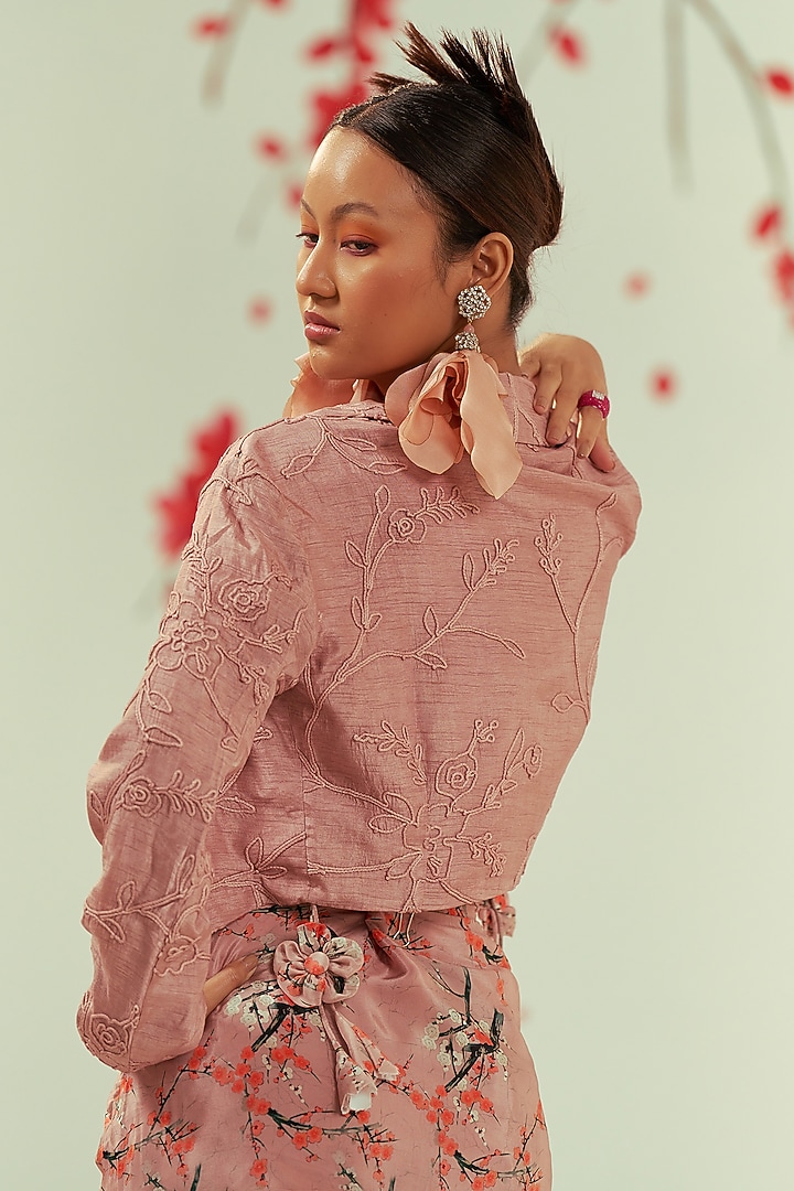 Peach Viscose Printed Draped Skirt Set by COEUR at Pernia's Pop Up Shop