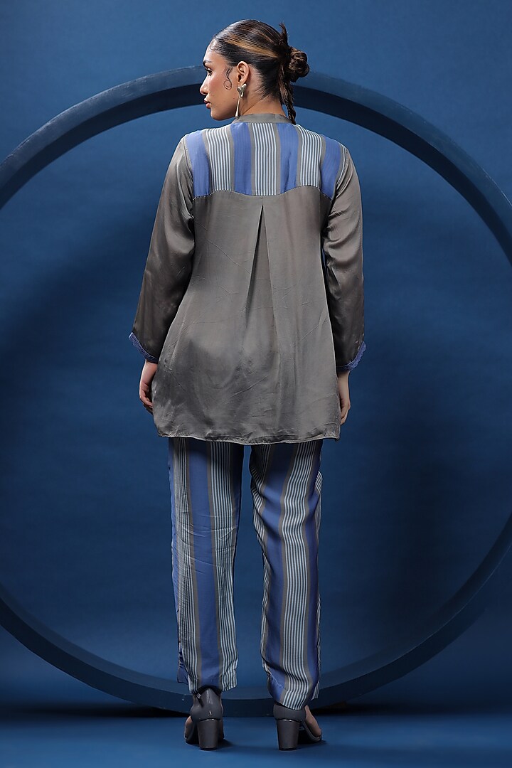 Blue & Grey Organza Satin Co-Ord Set by COEUR at Pernia's Pop Up Shop