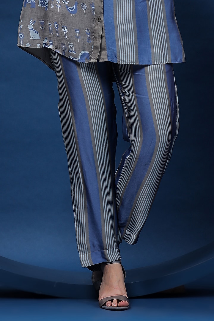 Blue & Grey Organza Satin Co-Ord Set by COEUR at Pernia's Pop Up Shop