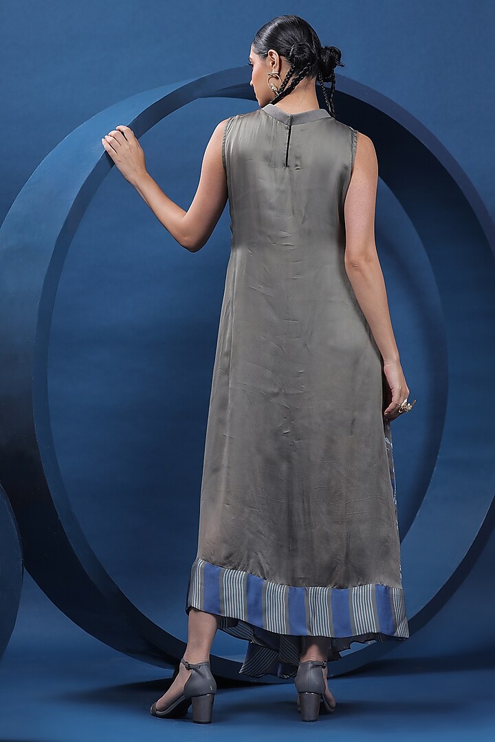 Blue & Grey Organza Satin Asymmetric Maxi Summer Dress by COEUR at Pernia's Pop Up Shop