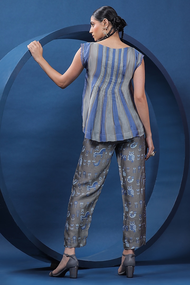 Blue & Grey Organza Satin Co-Ord Set by COEUR at Pernia's Pop Up Shop
