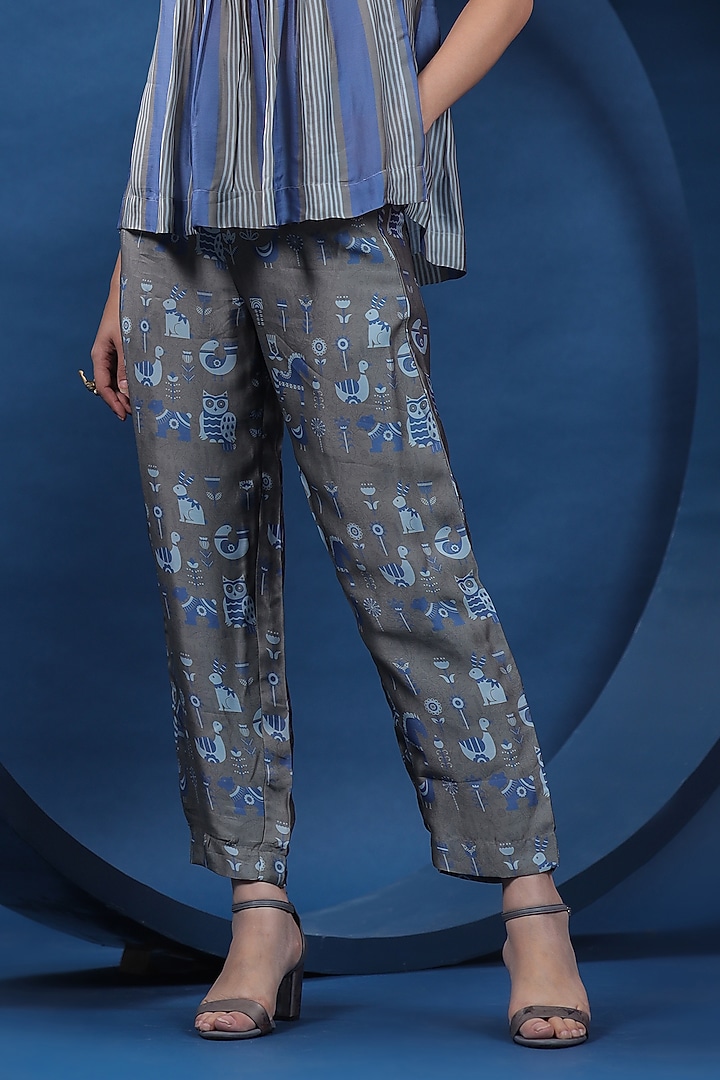 Blue & Grey Organza Satin Co-Ord Set by COEUR at Pernia's Pop Up Shop