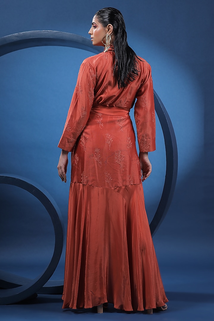 Rust Pure Natural Crepe Flared Asymmetric Skirt Set by COEUR at Pernia's Pop Up Shop