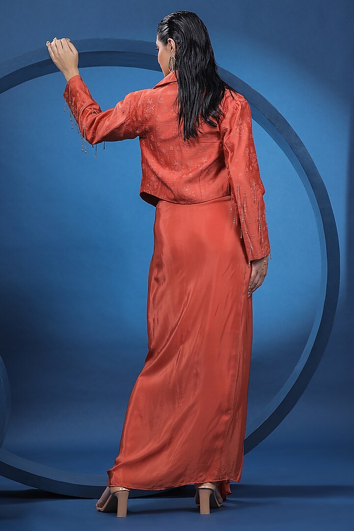 Rust Pure Natural Crepe Knotted Skirt Set by COEUR at Pernia's Pop Up Shop