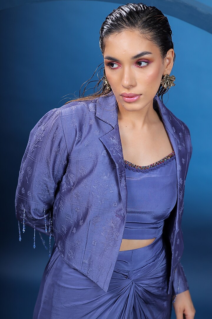 Purple Pure Natural Crepe Knotted Skirt Set by COEUR at Pernia's Pop Up Shop