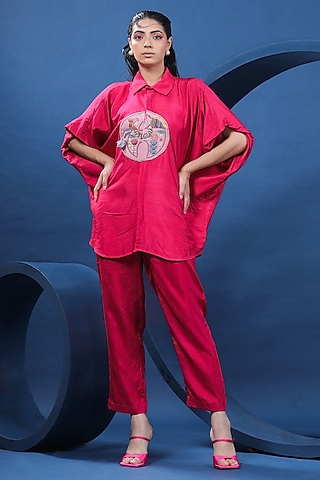 Fuchsia Pure Raw Silk Co-Ord Set by COEUR