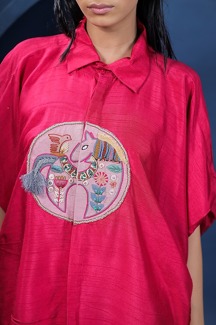 Fuchsia Pure Raw Silk Co-Ord Set by COEUR at Pernia's Pop Up Shop
