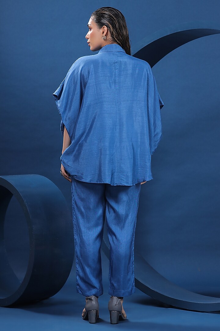 Blue Pure Raw Silk Co-Ord Set by COEUR at Pernia's Pop Up Shop