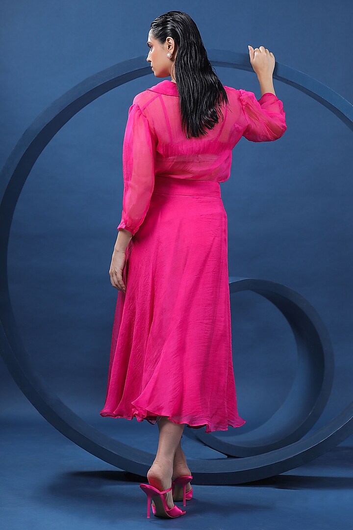 Fuchsia Silk Organza Skirt Set by COEUR at Pernia's Pop Up Shop