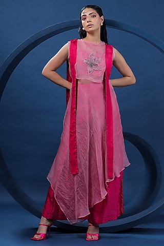 Fuchsia Sheer Organza Tunic Set by COEUR
