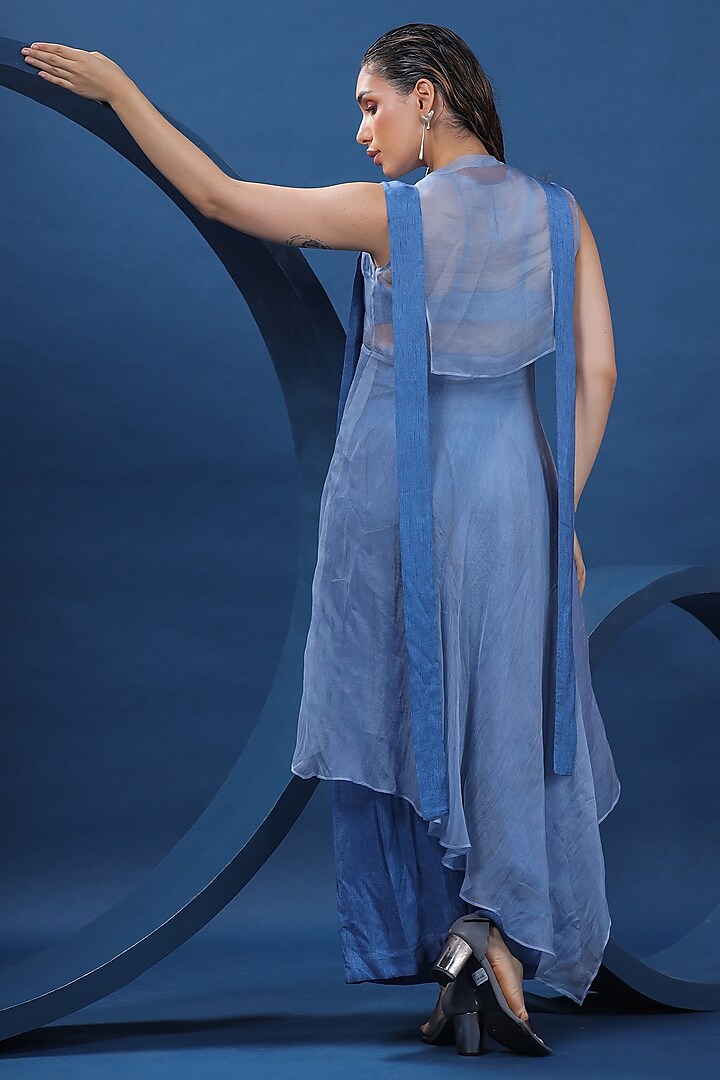 Blue Sheer Organza Tunic Set by COEUR at Pernia's Pop Up Shop
