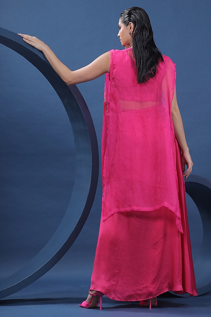 Fuchsia Organza Satin Skirt Set by COEUR at Pernia's Pop Up Shop
