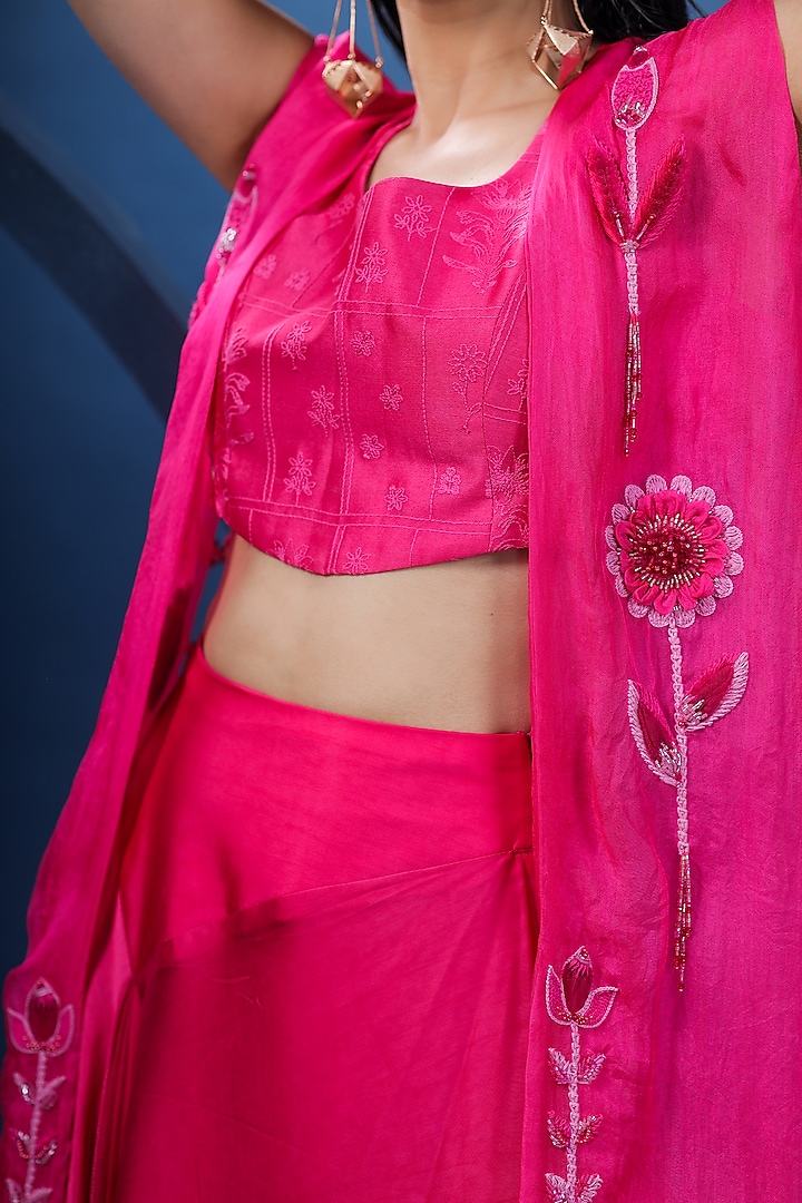Fuchsia Organza Satin Skirt Set by COEUR at Pernia's Pop Up Shop