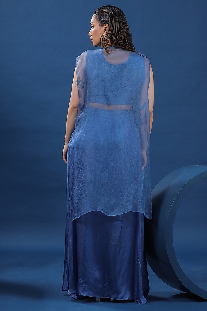 Blue Organza Satin Skirt Set by COEUR at Pernia's Pop Up Shop