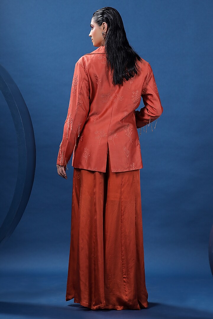 Rust Organza Satin Flared Pant Set by COEUR at Pernia's Pop Up Shop