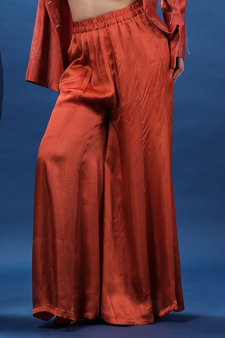 Rust Organza Satin Flared Pant Set by COEUR at Pernia's Pop Up Shop
