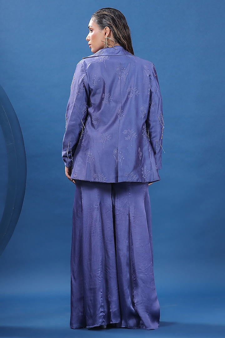 Purple Organza Satin Flared Pant Set by COEUR at Pernia's Pop Up Shop
